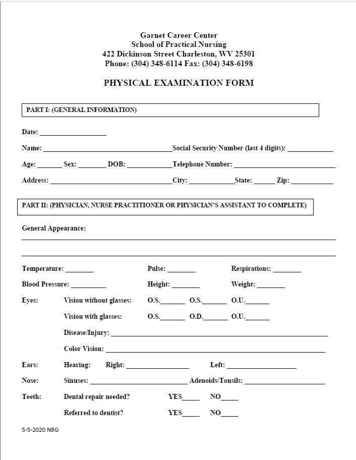 Practical Nursing Physical Form Career Center